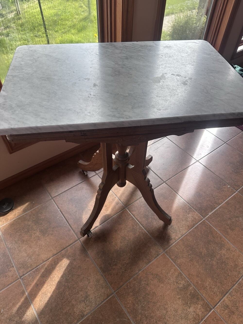Antique Southern Renaissance Revival Marble-Top Parlor Table Civil War Era